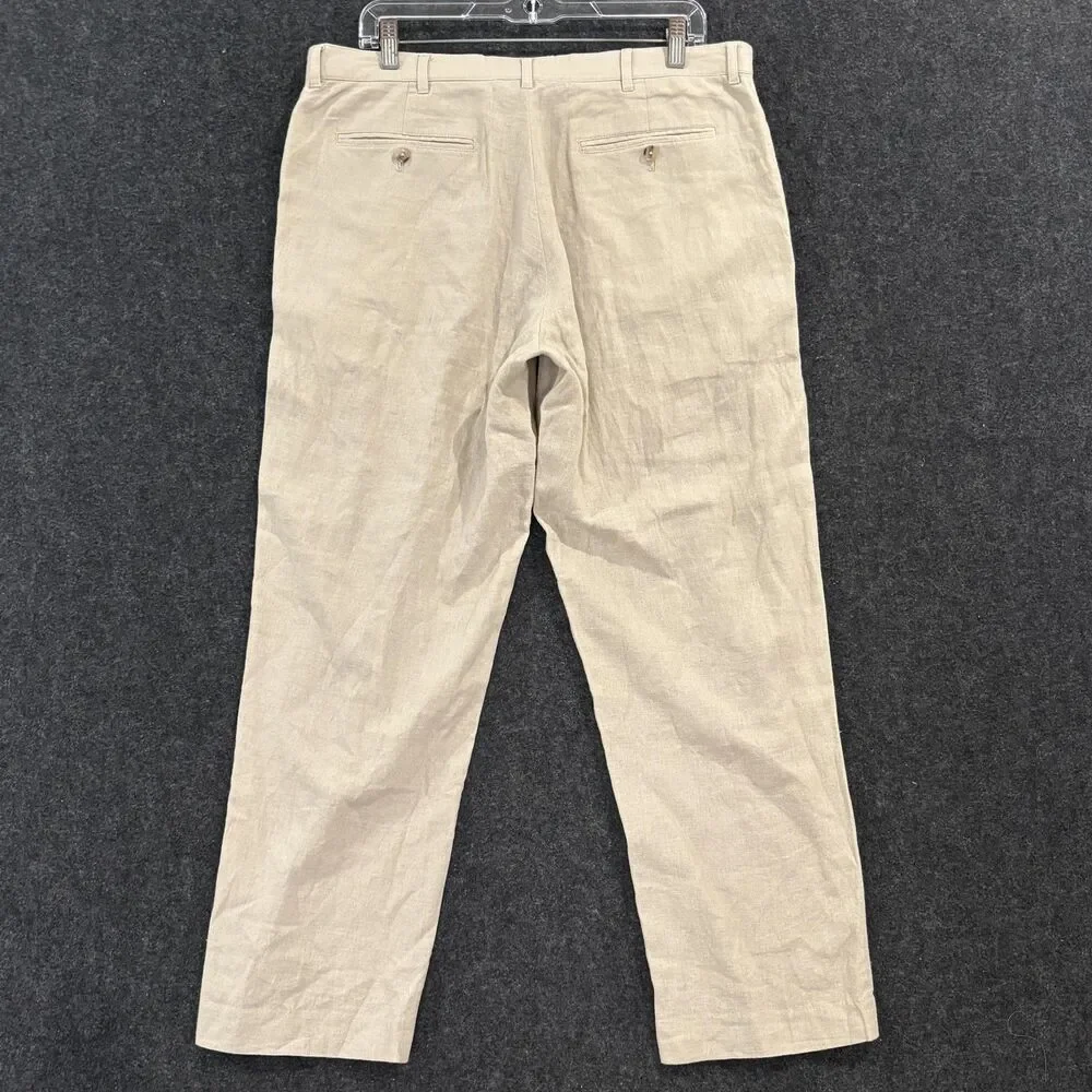 Alan Flusser Pants Men's 36x30 Beige Linen Blend Dress Casual Flat Front